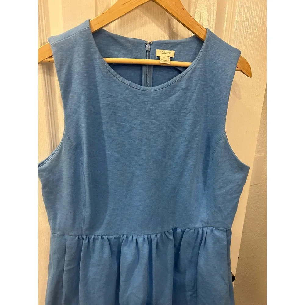 J.Crew Sleeveless Fit and Flare‎ Cotton Slub Dress Blue XL C0250